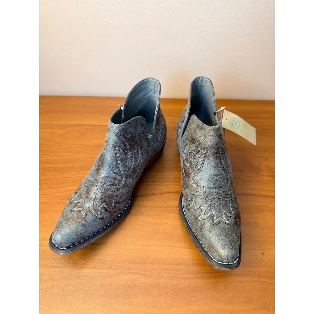 Roper Riley Womens Grey Distressed Western Ankle Boots 09-021-1567-2635 Size 9